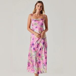 ASTR the Label Antlia Pink Floral Satin Midi Dress